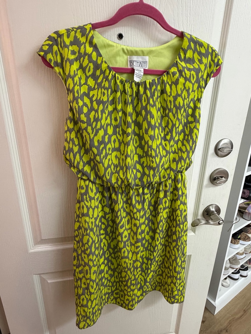 Vintage Bethany Neon Yellow Grey Cheetah Print Dress 4P